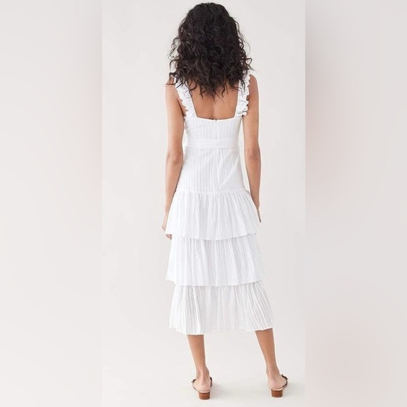 LIKELY 4 Charlotte Sleeveless Dress White Tiered Ruffle High Slit Romantic Midi - Picture 4 of 16